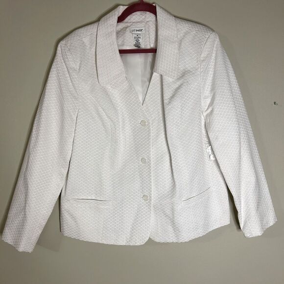 NWOT Liz Baker Career Blazer Ivory Long Sleeve Padded Shoulder Pads Size 18 - Picture 1 of 9